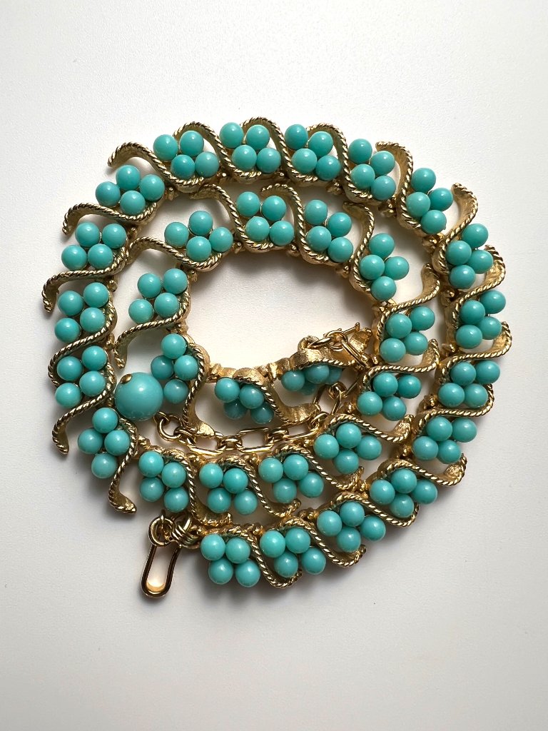 Vintage Crown Trifari Turquoise/Gold Samara Choker Necklace 1964 Mcm